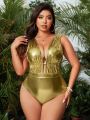 SHEIN Swim Basics Plus Size Deep V-Neck Backless One-Piece Swimsuit