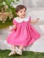 SHEIN Baby Girl Casual Summer Holiday Color Block Short Sleeve Dress With Doll Collar