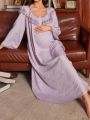 Maternity Butterfly Embroidery Mesh Gauze Ruffled Hem Decorated Bell Sleeve Jacquard Nightgown