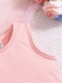 SHEIN Casual Baby Girls' Heart Printed Sleeveless Dress