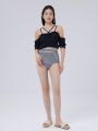 Women'S Off-Shoulder Thin Strap Black Lace Sleeve Camisole Tank Top Bikini