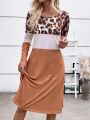 Leopard Print Colorblock Dual Pocket Tee Dress