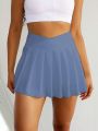 Yoga Basic Wide Waistband Pleated Sports Skort With Phone Pocket