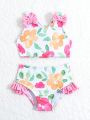 SHEIN Baby Girl Butterfly Decoration Flower Pattern Swimsuit Set, Newborn Swimwear