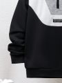 SHEIN Tween Boy Colorblock Letter Patched Detail Half Zip Sweatshirt & Sweatpants