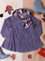 Little Girls' Purple Hooded Pleated Denim Jacket And Coat