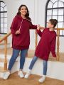 SHEIN LUNE Plus Size Solid Color Hooded Sweatshirt With Pocket And Drawstring