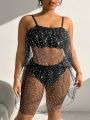 SHEIN Swim Vcay Plus Size Women'S Sparkling Glitter Mesh Sleeveless Bikini