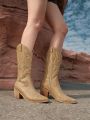 Styleloop Stitch Detail Chunky Heeled Western Boots