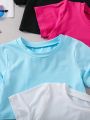 SHEIN Kids CHARMNG Young Girl 4pcs Short Sleeve T-Shirt Set