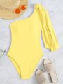 SHEIN Swim Summer Beach 2pack Plain One Shoulder One Piece Swimsuit & Belt