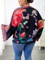 Plus Floral Print Batwing Sleeve Blouse