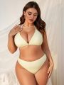 SHEIN Swim Mod Plus Size Textured Yellow Bikini Set, Separates