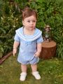 Baby Boy Striped Sailor Collar Bow Front Top & Shorts