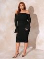 SHEIN SXY Women's Plus Size Bodycon One Shoulder Puckered Mesh Dress