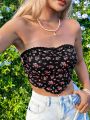 SHEIN WYWH Holiday Floral Lace Splice Tube Top For Women