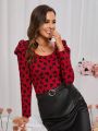 SHEIN Clasi Valentine Day Heart Print Gigot Sleeve Tee