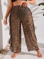 SHEIN Swim Vcay Plus Size Leopard Print Ruffled Hem Cover Up Long Pants