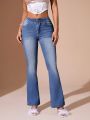 SHEIN BAE Water Washed Boot Cut Jeans With Tie-up Design