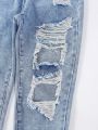 Teen Girls' Basic Street Fashion Ripped Tapered Jeans