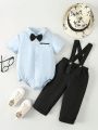 2pcs/Set Baby Boy's Gentleman Style Solid Color Casual Summer Outfit