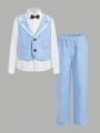 SHEIN Kids FANZEY Teen Boys' Slim Fit Elegant Faux Two-piece Shirt And Pants Gentleman Suit, 2pcs/set