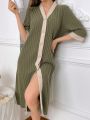 Color Block Fleece-Lined Ribbed Knitted Homewear Robe