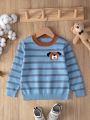 SHEIN Kids QTFun Young Boy Striped & Cartoon Graphic Contrast Trim Sweater