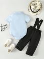 2pcs/Set Baby Boy's Gentleman Style Solid Color Casual Summer Outfit