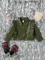 Baby Girls' Coated Jacket With Slanted Zipper, Ruffle Hem And Lapel