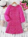 Tween Girls' Summer Fancy Pink Sequin Fringed Dress