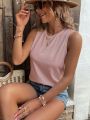 SHEIN LUNE Solid Color Crew Neck Casual Tank Top