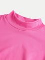 Girls' Casual Solid Color Stand Collar T-Shirt