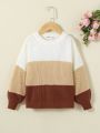 SHEIN Young Girl Color Block Drop Shoulder Sweater