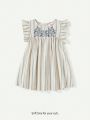 Cozy Cub Baby Girl's Floral Print Round Neck Ruffled Hem Striped Dress