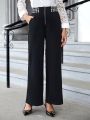 EMERY ROSE Houndstooth Panel Zipper Front Wide Leg Pants