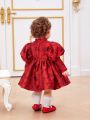 SHEIN Baby Girls' Gorgeous Chinese Style Embroidery Bubble Long Sleeve Dress