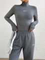 SHEIN EZwear Monogrammed Long-Sleeved Bodysuit And Sweatpants Set