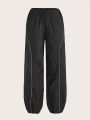 Teen Girl Contrast Piping Drawstring Waist Pants