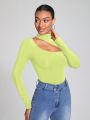 NEW FEMME Turtle Neck Longsleeve Bodysuit With Cut Out