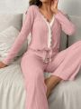 Women'S Lace Splicing Long Sleeve Sleepwear Set