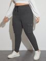 Plus Size Drawstring Waist Workwear Denim Pants With Slant Pockets