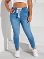 Plus Drawstring Waist Skinny Jeans