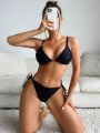 SHEIN Swim Classy Solid Color Knot Front Side Tie Bikini Swimwear Set