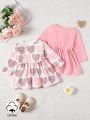 Baby Girls' Spring/Summer 2pcs Heart Printed Cute Elegant Romantic Daily/Casual Dresses