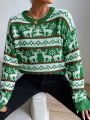 SHEIN LUNE Christmas Deer Pattern Drop Shoulder Sweater