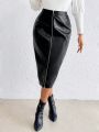 SHEIN Privé Women'S High Waist Zipper Front Slit Hem Skirt