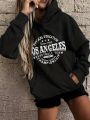 Letter Print Drawstring Hoodie With Drop Shoulder