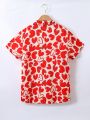 Teen Boy's College Style Basic Casual Shirt With Heart Pattern