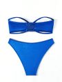 SHEIN Swim Mod Solid Color Ruffled Bandeau Bikini Set